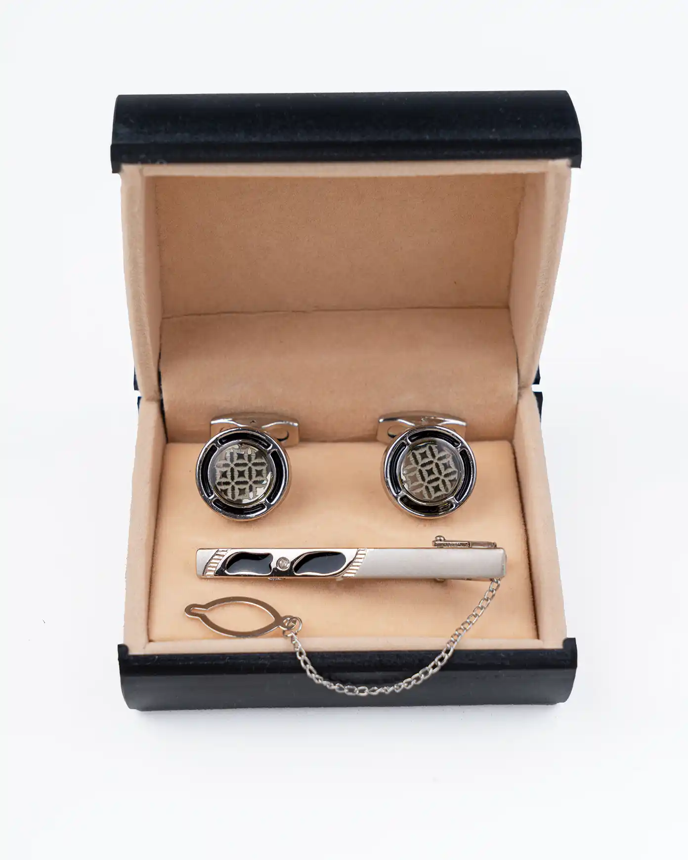 ست دکمه سردست وگیره کراوات طرح دار